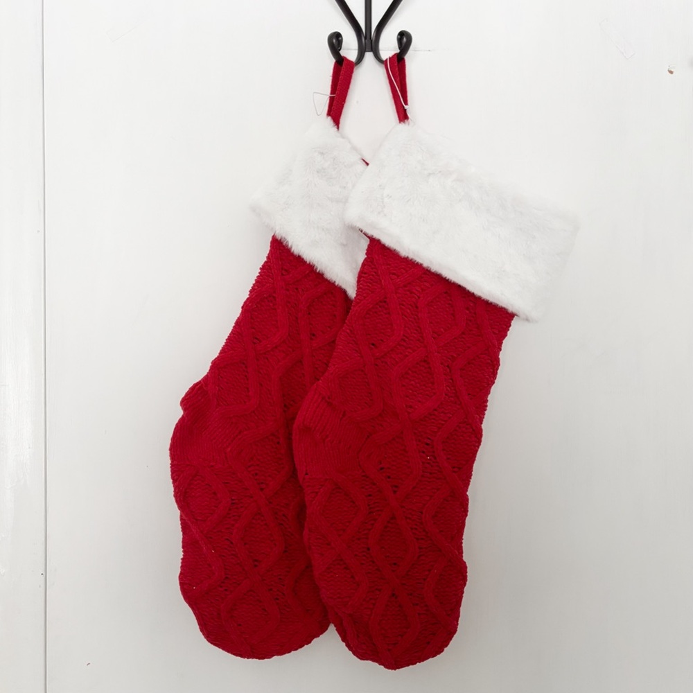 Pier 1 Imports Red and White Cable Knit Christmas Stockings